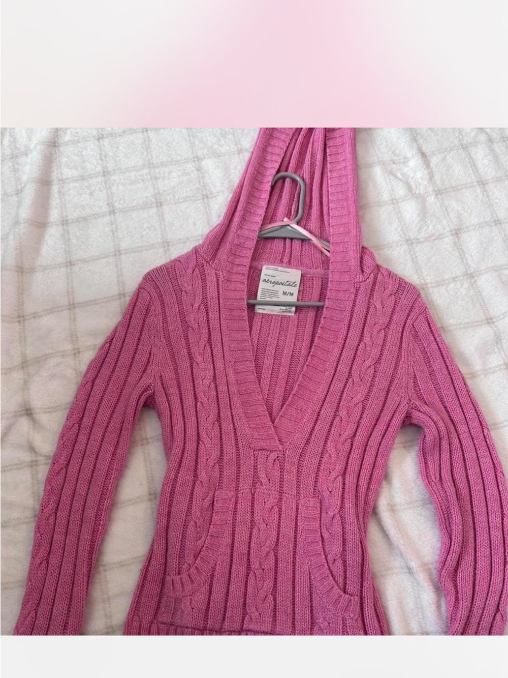 Aeropostale pink Cable-Knit V-Neck Hoodie